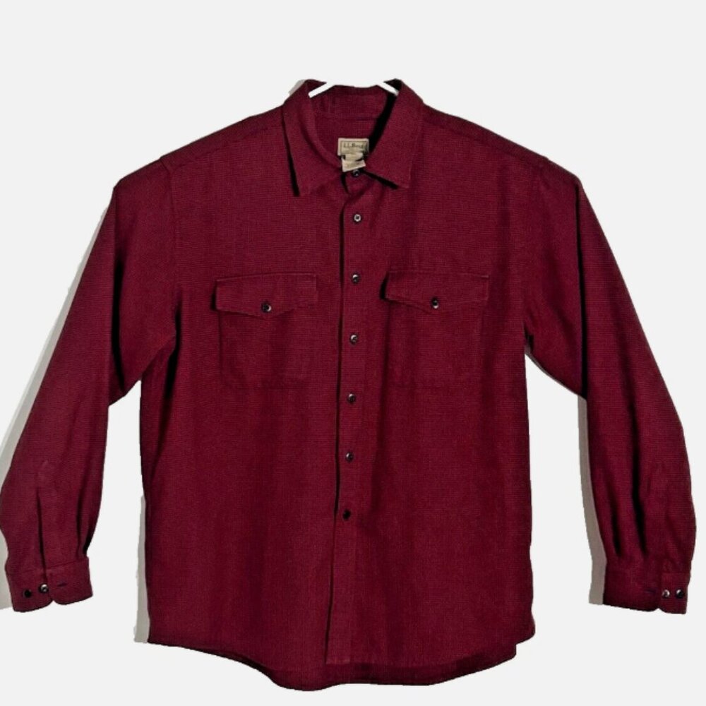 Vintage LL Bean Shirt Mens Large Red Black Houndstooth Made In USA Cotton